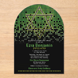 Groen Zwart Video Game Gamer Bar Mitzvah Acryl Uitnodigingen