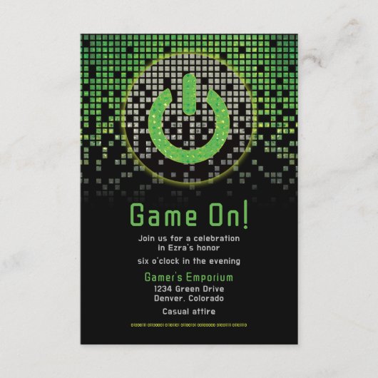 Groen Zwart Video Game Gamer Bar Mitzvah Informatiekaartje (Voorkant)