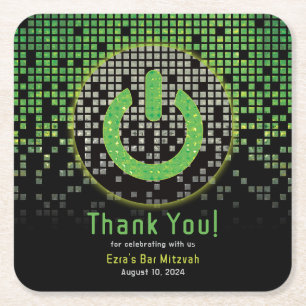 Groen Zwart Video Game Gamer Bar Mitzvah Kartonnen Onderzetters