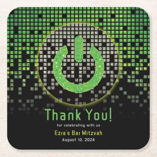 Groen Zwart Video Game Gamer Bar Mitzvah Kartonnen Onderzetters (Voorkant)