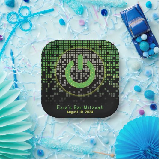 Groen Zwart Video Game Gamer Bar Mitzvah Papieren Bordje (Feest)