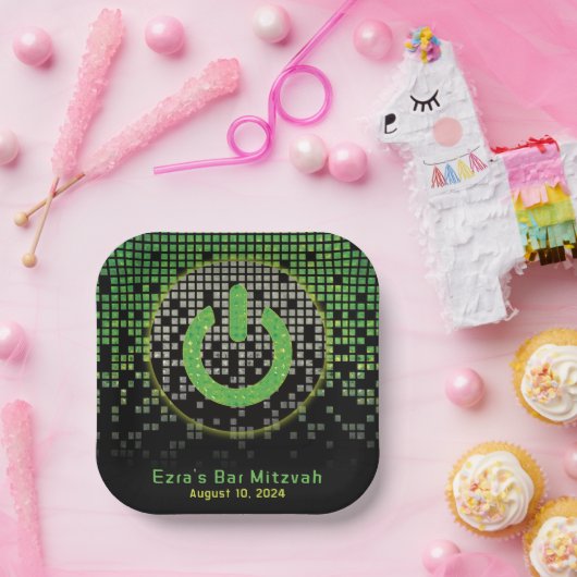 Groen Zwart Video Game Gamer Bar Mitzvah Papieren Bordje (Feest)