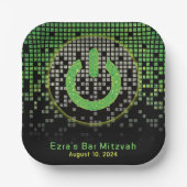 Groen Zwart Video Game Gamer Bar Mitzvah Papieren Bordje (Voorkant)