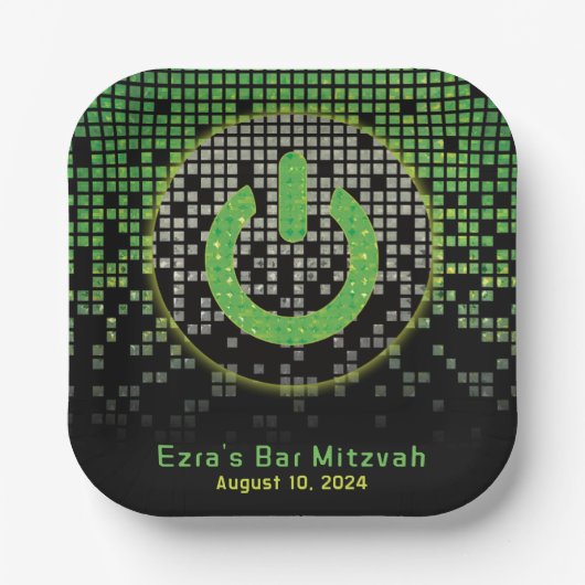 Groen Zwart Video Game Gamer Bar Mitzvah Papieren Bordje (Voorkant)