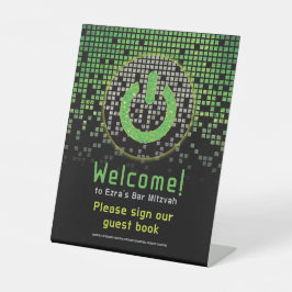 Groen Zwart Video Game Gamer Bar Mitzvah Reclamebord Met Voetstuk