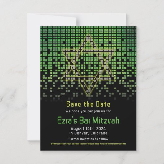 Groen Zwart Video Game Gamer Bar Mitzvah Save The Date (Voorkant)