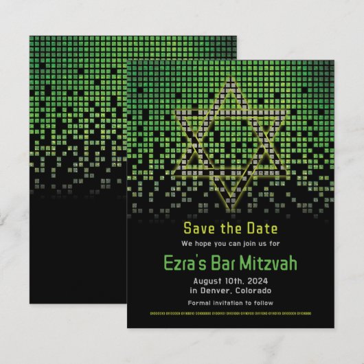 Groen Zwart Video Game Gamer Bar Mitzvah Save The Date (Voorkant / Achterkant)