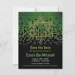 Groen Zwart Video Game Gamer Bar Mitzvah Save The Date