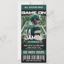 Groen & Zwart Voetbal Ticket Verjaardagsuitnodigin