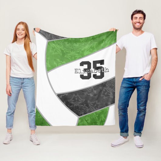 Groen zwart volleybal meisjes aangepaste naam fleece deken (In situ)