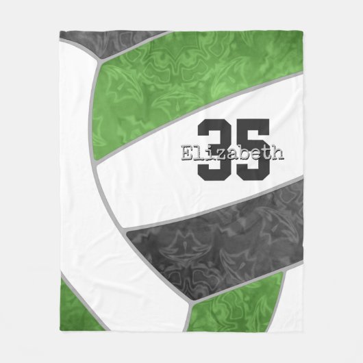 Groen zwart volleybal meisjes aangepaste naam fleece deken (Voorkant)