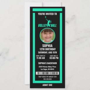 Groen Zwart Volleybal Ticket Verjaardag Foto Kaart