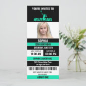Groen Zwart Volleybal Ticket Verjaardagsfoto Kaart (Staand voorkant)