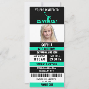 Groen Zwart Volleybal Ticket Verjaardagsfoto Kaart