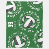 Groen zwart volleybalveld haar gelukkige plek fleece deken (Voorkant)