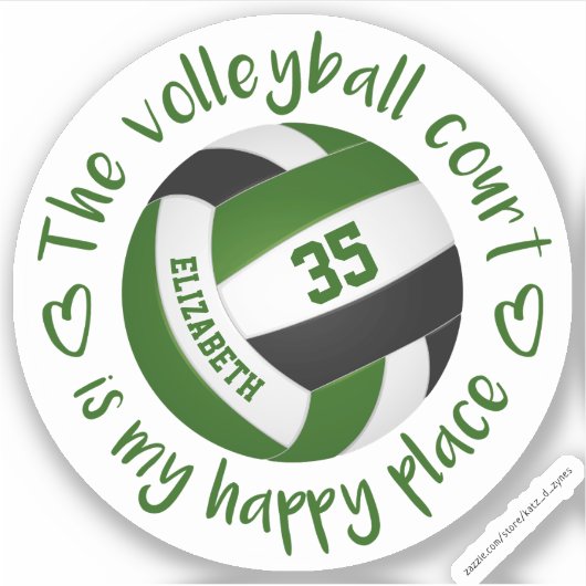 Groen Zwart Volleybalveld Mijn Gelukkige Plaats Sticker (Voorkant)