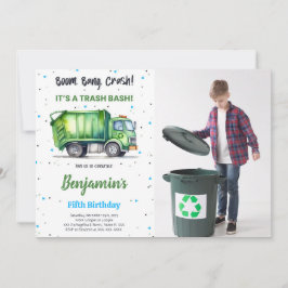 Groen & Zwart Vuilniswagen Foto Kaart