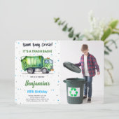 Groen & Zwart Vuilniswagen Foto Kaart (Staand voorkant)