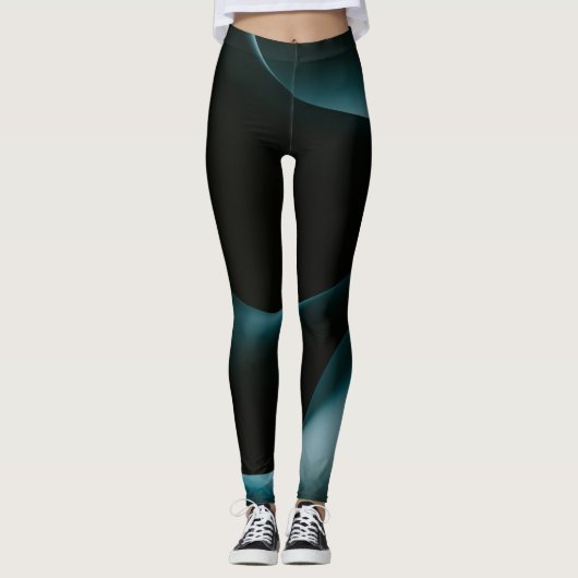 Groen Zwart Wavy Pattern Vrouwen Workout leggings (Voorkant)