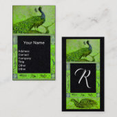 Groen zwart WEDING LOVE PEACOCK MONOGRAM Visitekaartje (Voorkant / Achterkant)
