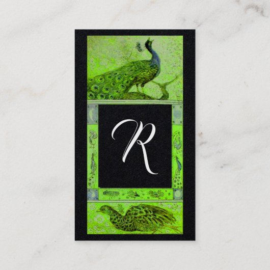 Groen zwart WEDING LOVE PEACOCK MONOGRAM Visitekaartje (Achterkant)