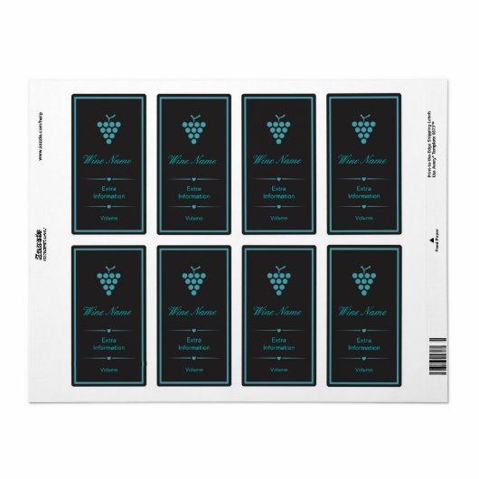 Groen Zwart Wijnetiket Etiket (Full Sheet)