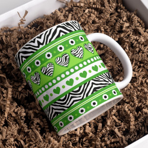 Groen zwart & wit abstract zebra harten en stippen koffiemok