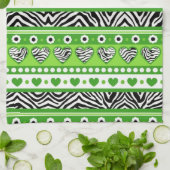 Groen zwart & wit abstract zebra harten en stippen theedoek (Gevouwen)