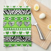 Groen zwart & wit abstract zebra harten en stippen theedoek (Quarter Fold)