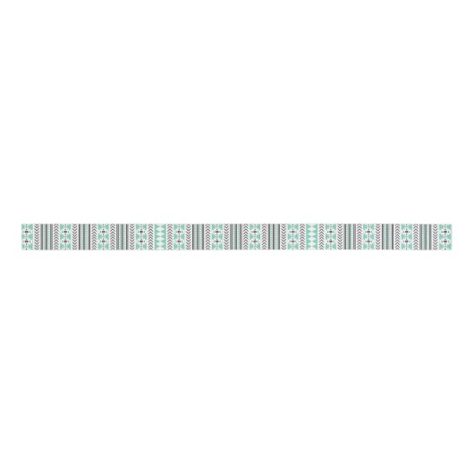 Groen zwart-wit Aztec Tribal Geometric Pattern Grosgrain Lint (Voorkant)