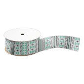 Groen zwart-wit Aztec Tribal Geometric Pattern Grosgrain Lint (Spoel)
