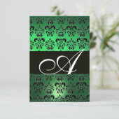 GROEN ZWART WIT DAMAST MONOGRAM KAART (Staand voorkant)