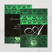GROEN ZWART WIT DAMAST MONOGRAM KAART (Voorkant / Achterkant)