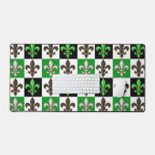 Groen Zwart Wit Geruit Fleur-de-lis Design Bureaumat (Keyboard & Muis)