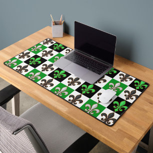 Groen Zwart Wit Geruit Fleur-de-lis Design Bureaumat