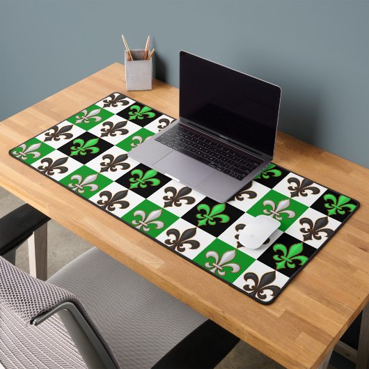 Groen Zwart Wit Geruit Fleur-de-lis Design Bureaumat