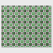 Groen Zwart Wit Geruit Fleur-de-lis Design Cadeaupapier (Vlak)