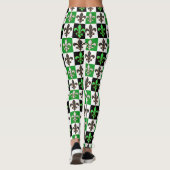Groen Zwart Wit Geruit Fleur-de-lis Design Leggings (Achterkant)