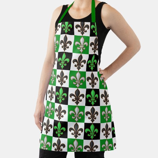 Groen Zwart Wit Geruit Fleur-de-lis Design Schort