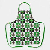 Groen Zwart Wit Geruit Fleur-de-lis Design Schort (Voorkant)