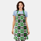 Groen Zwart Wit Geruit Fleur-de-lis Design Schort (Gedragen)