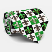 Groen Zwart Wit Geruit Fleur-de-lis Design Stropdas (Opgerold)