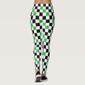 Groen Zwart Wit Geruit Patroonontwerp Leggings (Achterkant)