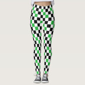 Groen Zwart Wit Geruit Patroonontwerp Leggings (Voorkant)