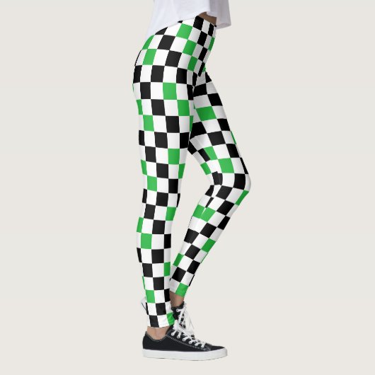 Groen Zwart Wit Geruit Patroonontwerp Leggings (Rechts)
