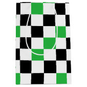 Groen Zwart Wit Geruit Patroonontwerp  Medium Cadeauzakje (Voorkant)