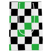 Groen Zwart Wit Geruit Patroonontwerp  Medium Cadeauzakje (Achterkant)