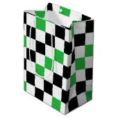 Groen Zwart Wit Geruit Patroonontwerp  Medium Cadeauzakje (Achterkant Gekanteld)