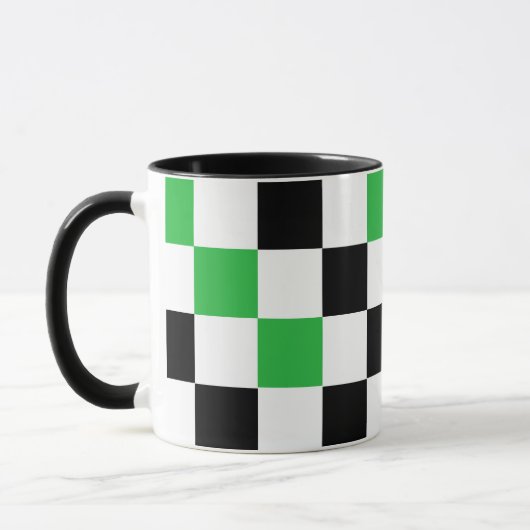 Groen Zwart Wit Geruit Patroonontwerp Mok (Links)
