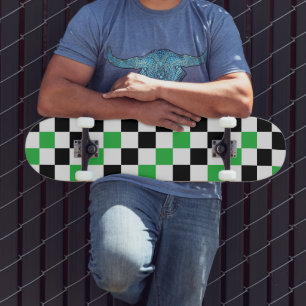 Groen Zwart Wit Geruit Patroonontwerp  Persoonlijk Skateboard